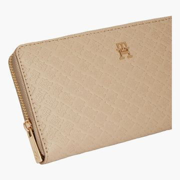 Womens Tommy Hilfiger Icon Debossed Zip Around Purse - Cream