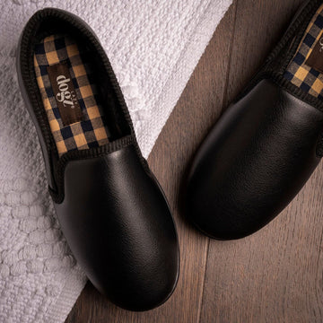 Mens Lazy Dogz Trent II Faux Leather Slippers - Black