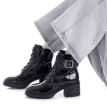 Womens Xti 144276 Black Patent Zip Front Platform Boots - Black