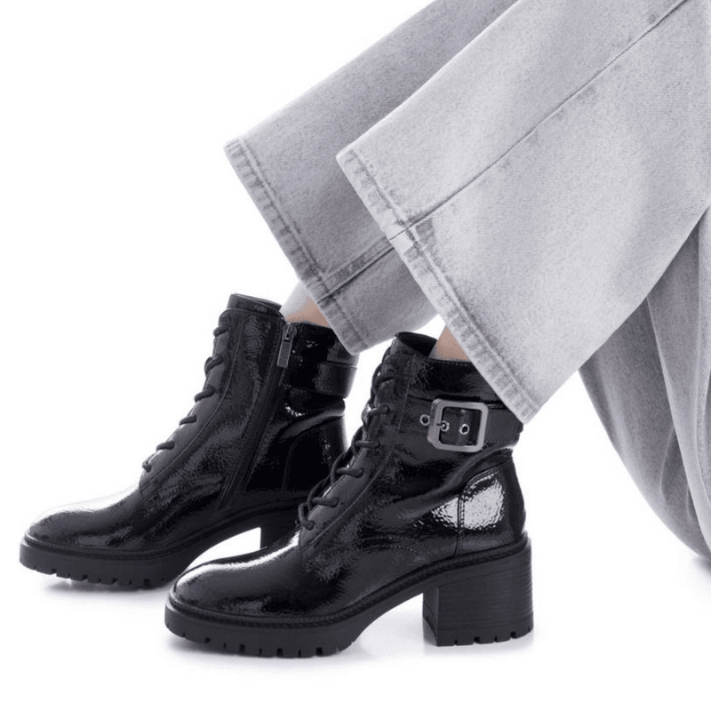Womens Xti 144276 Black Patent Zip Front Platform Boots - Black
