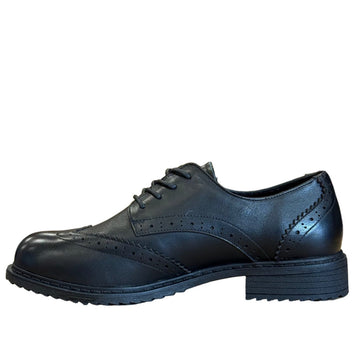 Girls Teds Pomona Brogue School Shoes - Black Leather