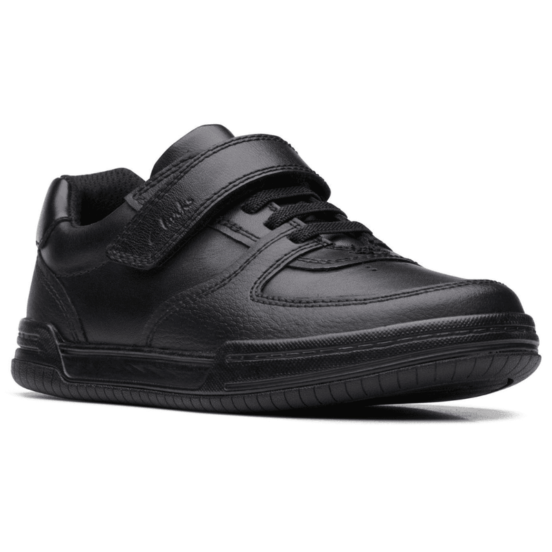 Infant Clarks Fawn Lay Kids Velcro School Shoes-Black Leather - Black
