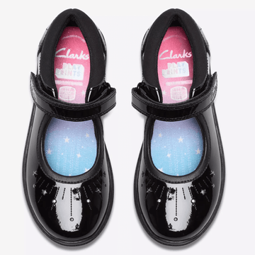 Junior Girls Clarks Relda Wish Black Patent School Shoes - Black Patent