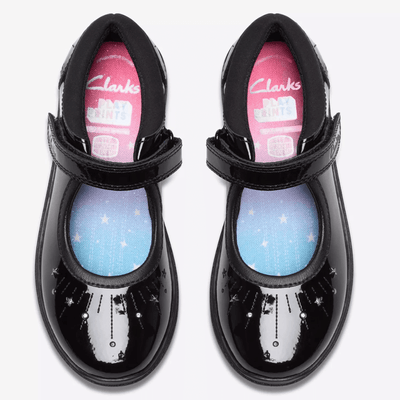 Junior Girls Clarks Relda Wish Black Patent School Shoes - Black Patent