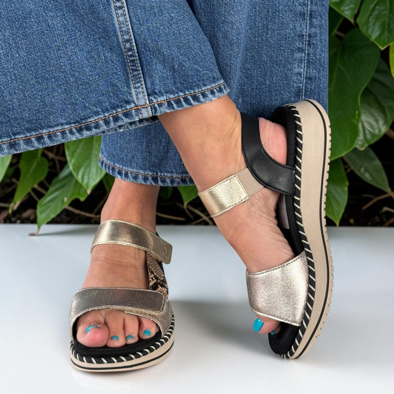 Womens Remonte D3J50 Metallic Wedge Sandal - Metallic