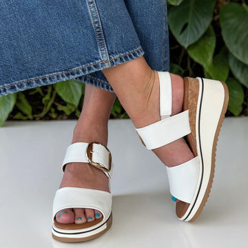 Womens Redz CF024 Velcro Buckle Strap Wedge Sandals - White