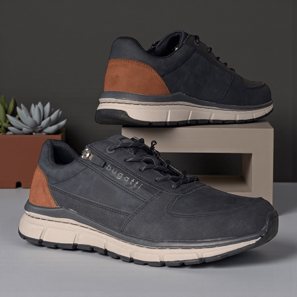 Bugatti Mens A0S01 Navy Side Zip Lace up Trainers