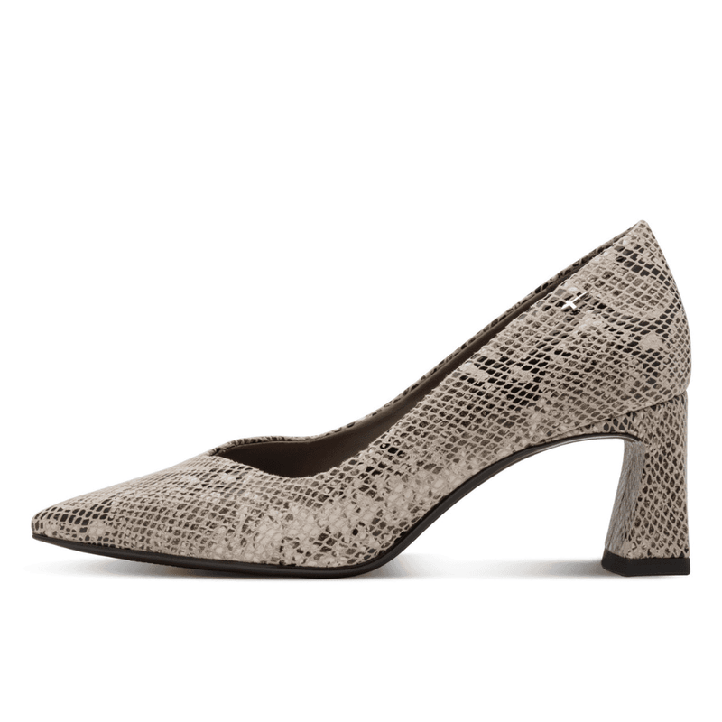 Womens Tamaris 22453 Beige Snake Pointed Toe Block Heels - Beige Gold
