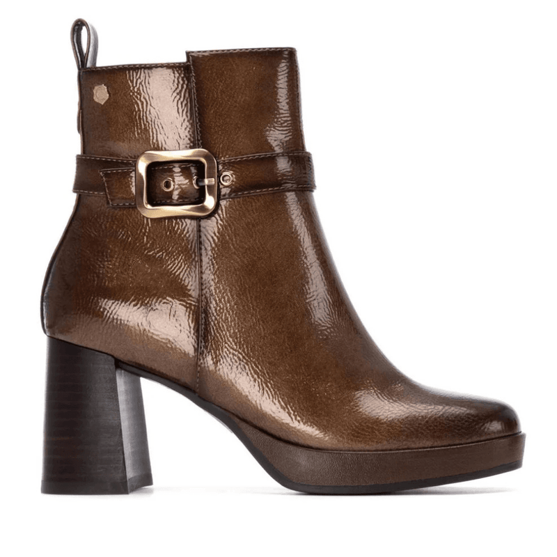 Womens Carmela 162533 Taupe Patent Platform Block Heel Boots - Taupe