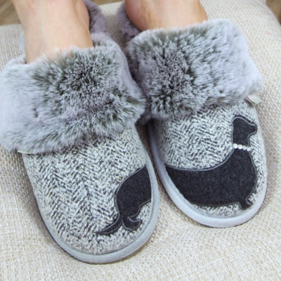 Womens Lazy Dogz Ladies Dasher Faux Fur Lined Slippers - Grey