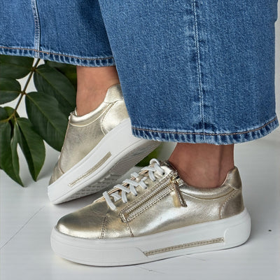 Womens Clarks Hollyrose Zip Platform Trainers - Gold