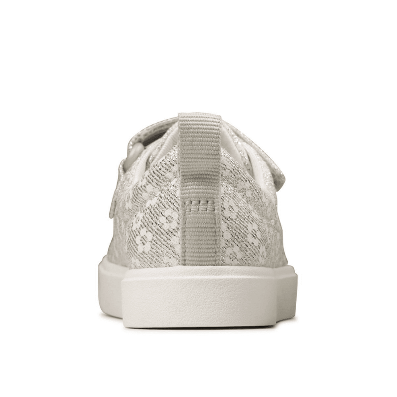 Infant Clarks Girls City Bright Silver Floral Glitter Canvas Shoe - Silver