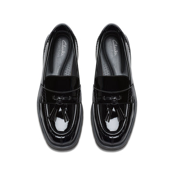 Girls Clarks Lauryl Tassel School Shoes - Black Patent
