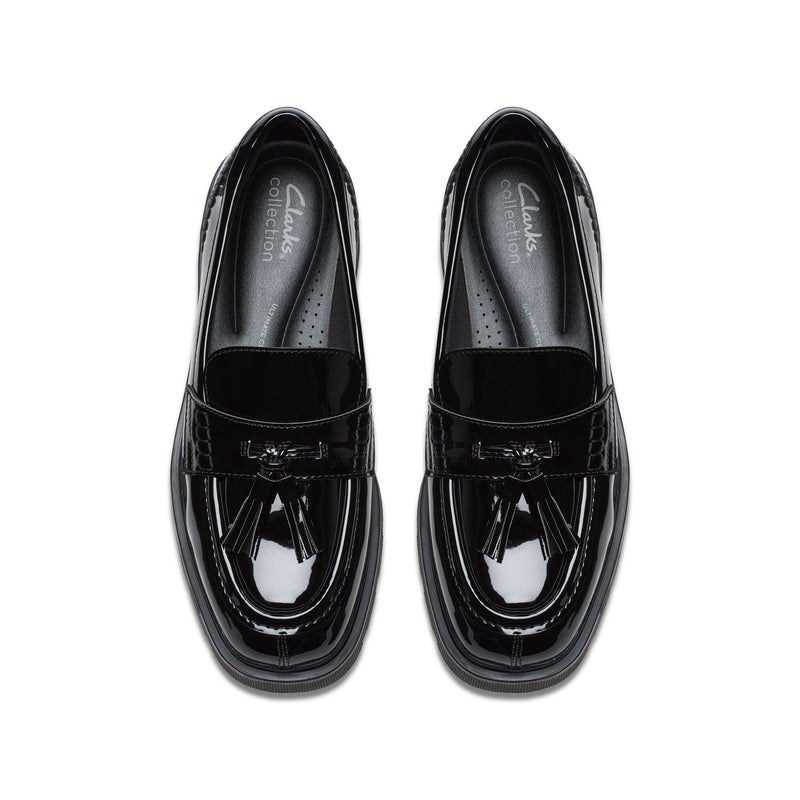 Girls Clarks Lauryl Tassel School Shoes - Black Patent