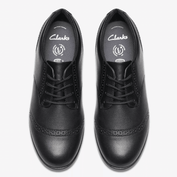 Girls Clarks Finja Brogue Lace Up Leather School Shoes - Black