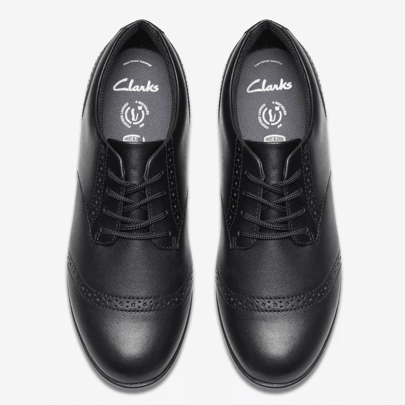 Girls Clarks Finja Brogue Lace Up Leather School Shoes - Black