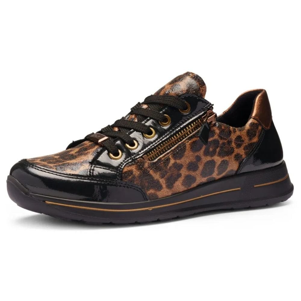 Womens Ara Osaka Black and Leopard Print Lace and Side Zip Trainers