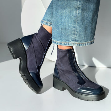 Womens Unisa Jandro Front Zip Ankle Boots - Navy