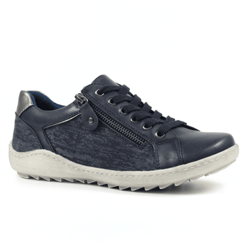 Womens Lunar Pampas Navy Side Zip and Lace Trainers - Navy