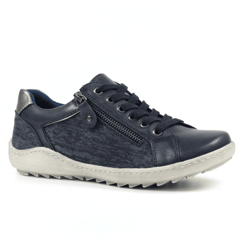Womens Lunar Pampas Navy Side Zip and Lace Trainers - Navy