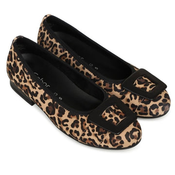Womens Gabor 72.463 Print Flat Ballerina Pumps - Leopard