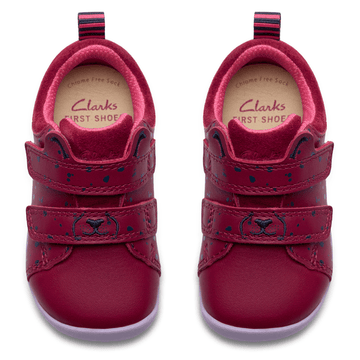 Infant Girls Clarks Roamer Wish Berry Velcro Strap Pre Walker Shoes - Berry - Burgundy