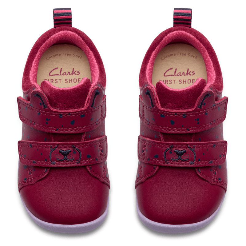 Infant Girls Clarks Roamer Wish Berry Velcro Strap Pre Walker Shoes - Berry - Burgundy