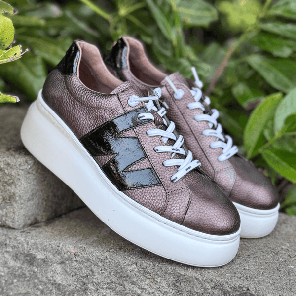 Womens Wonders A-2660 Bronze and Black Platform Elasticated Trainers