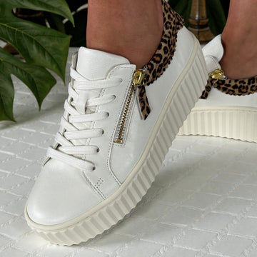 Womens Gabor 83.200 White and Leopard Platform Side Zip Trainers - White