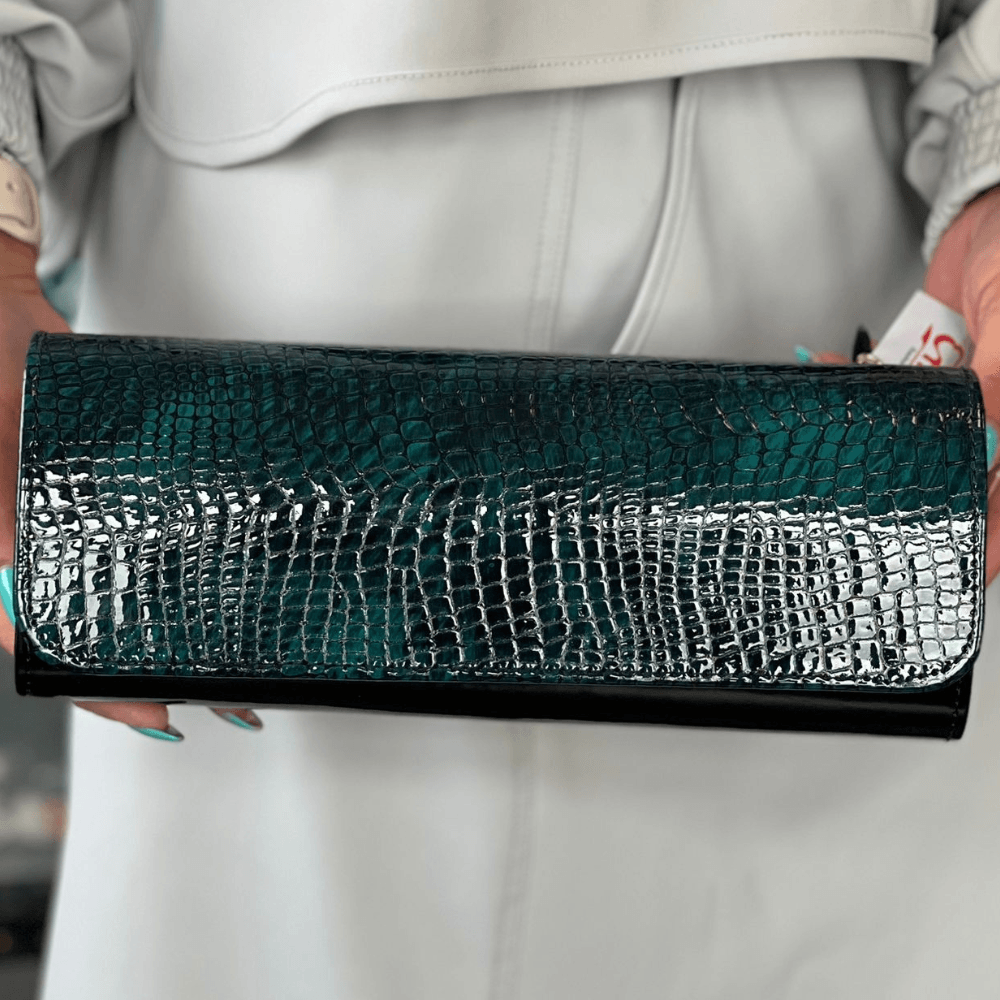 Womens Emis Green Reptile Foldover Clutch Bag