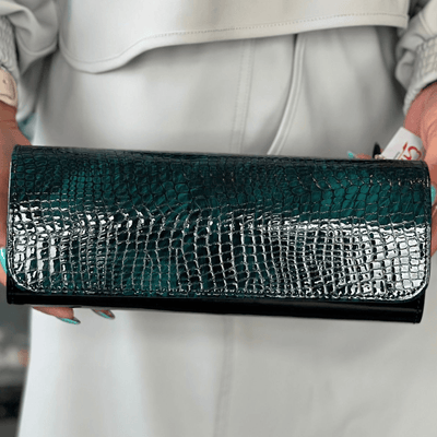 Womens Emis Green Reptile Foldover Clutch Bag - Green