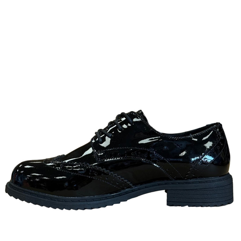 Girls Teds Pomona Brogue School Shoes - Black Patent