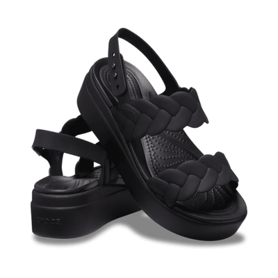 Womens Crocs Brooklyn Woven Low Wedge Sandals - Black