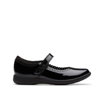 Girls Clarks Etch Pure Kid School Shoes - Black Patent