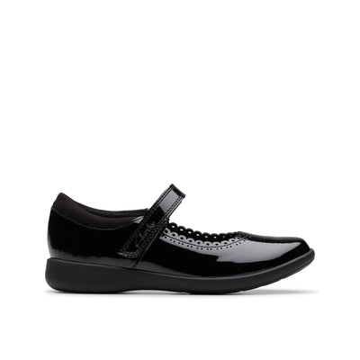 Girls Clarks Etch Pure Kid School Shoes - Black Patent