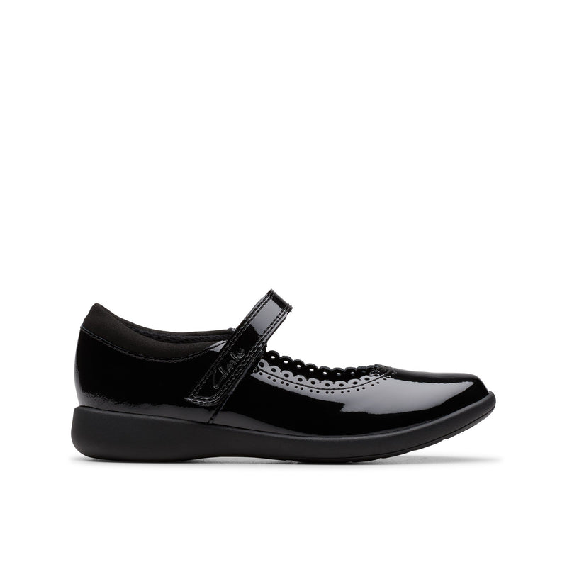 Girls Clarks Etch Pure Kid School Shoes - Black Patent