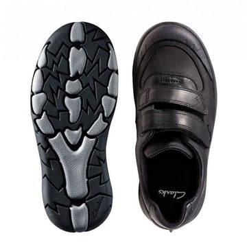Junior Clarks Boys Rex Pace - Black Leather - Black