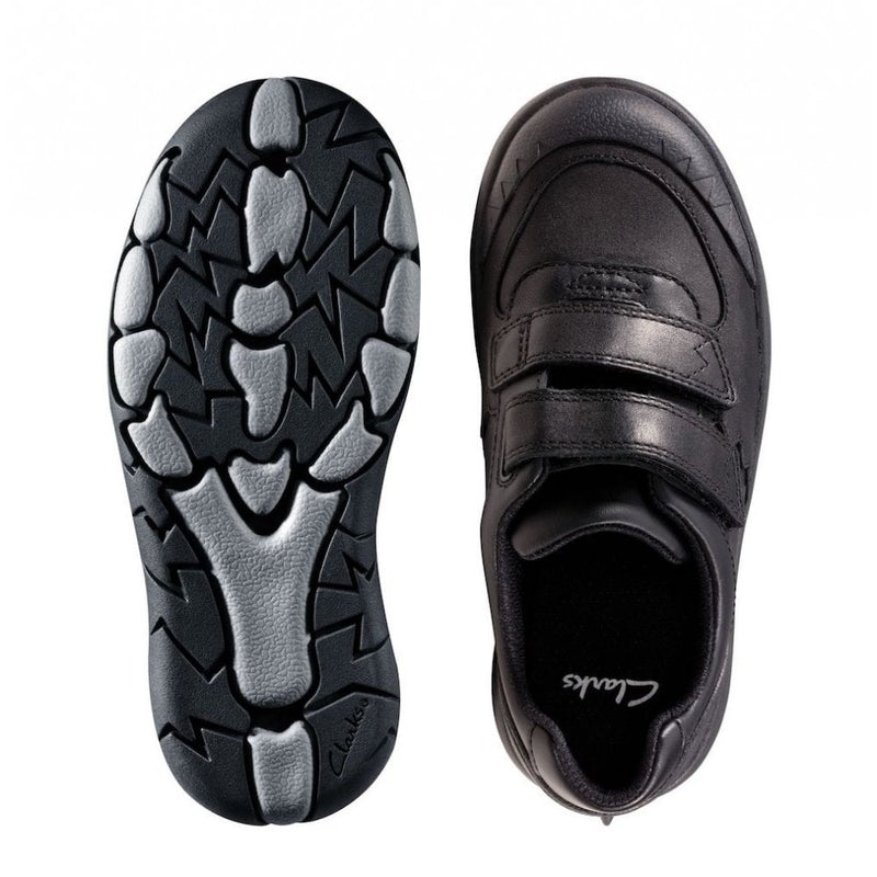 Junior Clarks Boys Rex Pace - Black Leather - Black
