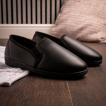 Mens Lazy Dogz Trent II Faux Leather Slippers - Black