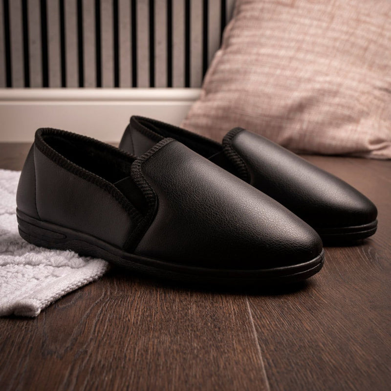 Mens Lazy Dogz Trent II Faux Leather Slippers - Black