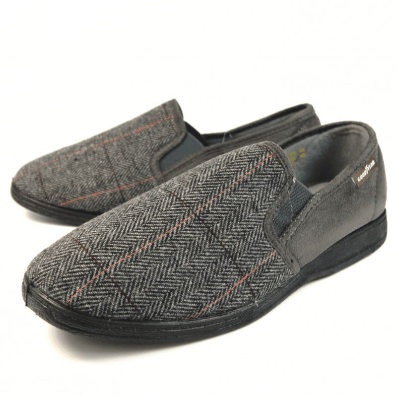 Mens Lazy Dogz Harrison Tweed Slippers - Grey