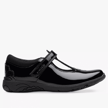 Infant Girls Clarks Relda Gem Black Patent T-Bar School Shoes - Black Patent