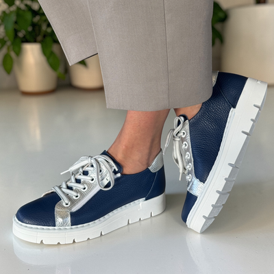 Womens Jose Saenz 2001 Side Zip Trainers - Navy And Silver