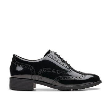 Girls Clarks Havisham Oak School Shoes - Black Patent