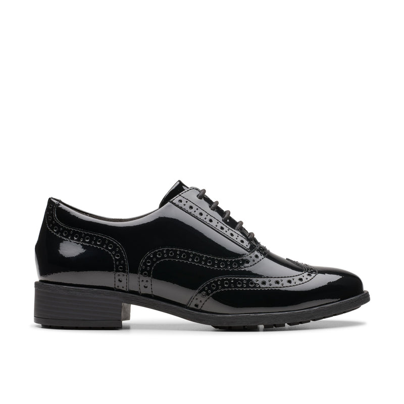 Girls Clarks Havisham Oak School Shoes - Black Patent