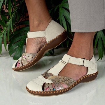 Womens Rieker M1655 Beige Heeled Sandal - Beige Gold