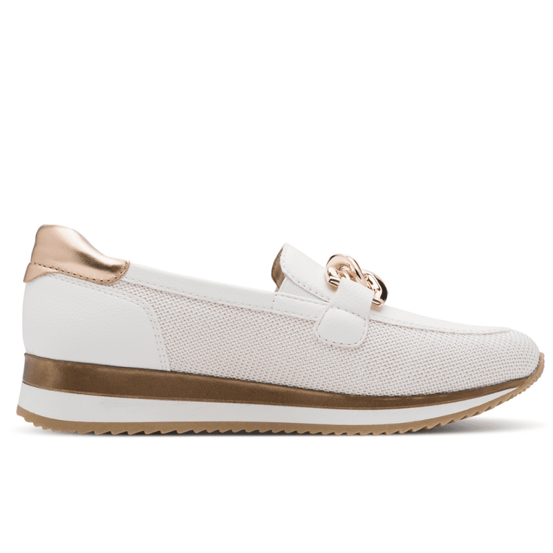 Womens Jana 24766 With with Rose Gold Sporty Mesh Loafers - White and Rose Gold