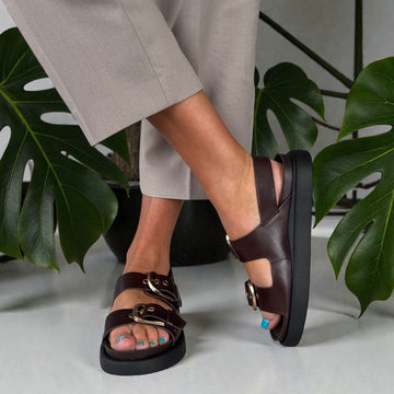 Womens Clarks Aristella Bay Double Buckle Sandals - Dark Brown