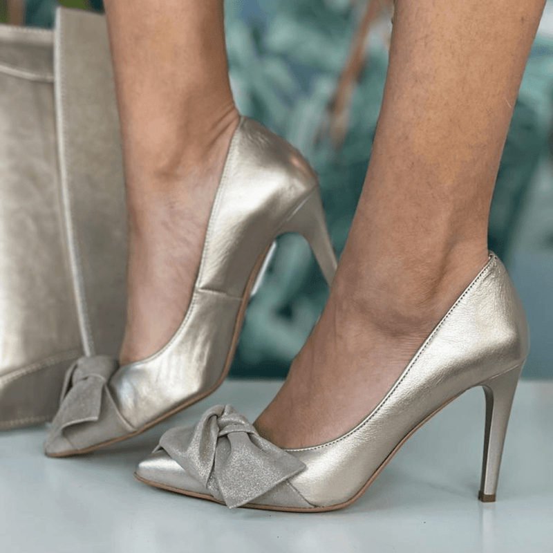 Womens Emis Champagne Mink Bow High Heels - Champagne Mink