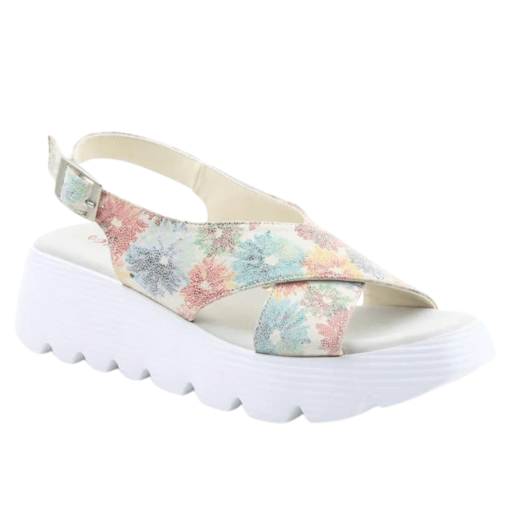 Womens Heavenly Feet Velvet Floral Crossover Sandals